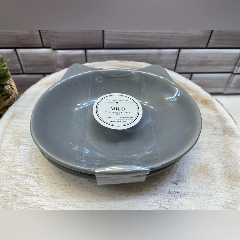 Park Life Design 🐾 MILO 2 pack Ceramic Cat Dish 1cup gray New